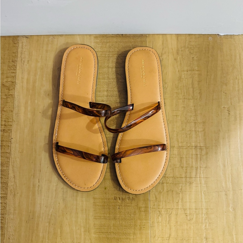 American Eagle Outfitters Tan Slide Sandals with Tortoiseshell Straps